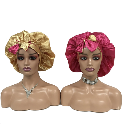 Custom Own Brand Designer Bonnet With  Stretch Tie Band Satin Head Wrap Long Braid Hair Bonnets