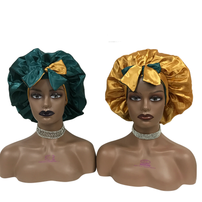 Custom Own Brand Designer Bonnet With  Stretch Tie Band Satin Head Wrap Long Braid Hair Bonnets
