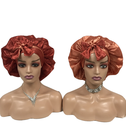 Custom Own Brand Designer Bonnet With  Stretch Tie Band Satin Head Wrap Long Braid Hair Bonnets