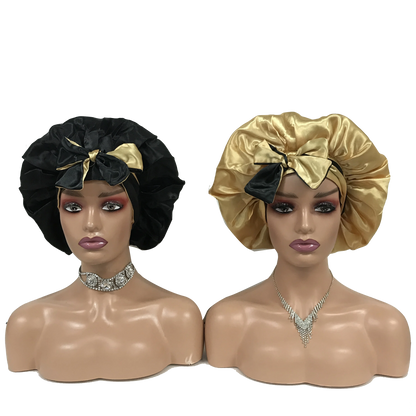 Custom Own Brand Designer Bonnet With  Stretch Tie Band Satin Head Wrap Long Braid Hair Bonnets