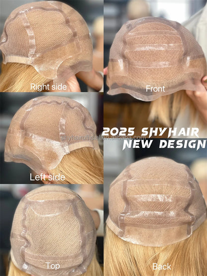 High Quality 100% Raw Virgin Hair Transparent PU Full Lace Glueless Wigs for Bald People and Cancer Patients