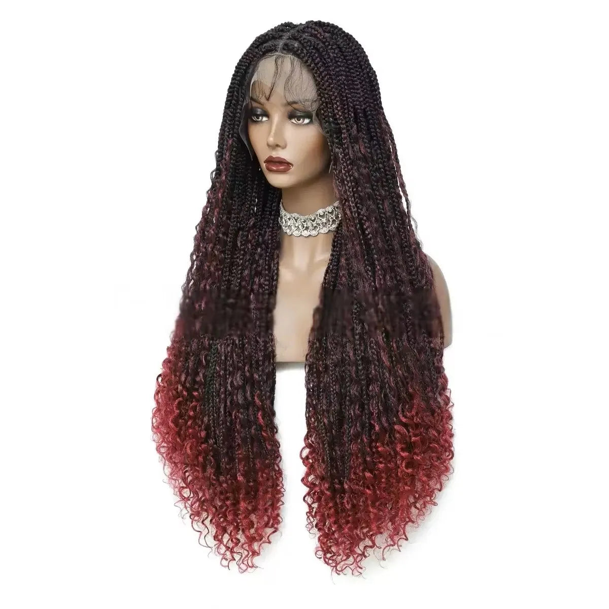 Natural Black Full Lace Synthetic Wig with Triangle Knotless Braided Black Women's Natural Wave Boho Braid Wigs