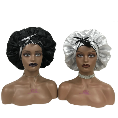 Custom Own Brand Designer Bonnet With  Stretch Tie Band Satin Head Wrap Long Braid Hair Bonnets