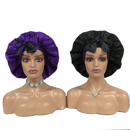 Custom Own Brand Designer Bonnet With  Stretch Tie Band Satin Head Wrap Long Braid Hair Bonnets