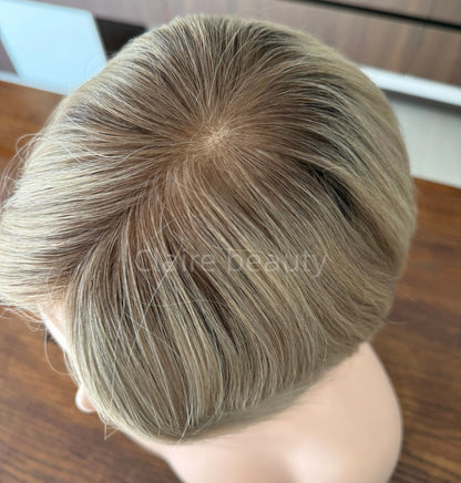 Natural Hairline Full Hand Tied Medical Wig Silk Top With Lace Front Human Hair Medical Wig for Cancer Patients