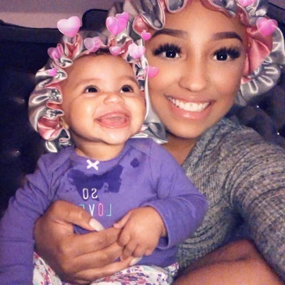 Diamond Luxury Mommy and Me Double Satin Silk Bonnet with Edge Band Head Wrap Bonnet Vendor Custom Ready Ship Silk Hair Bonnets