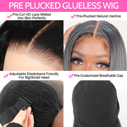 Glueless Wear and Go Prelucked Human Body Wave Hair Wig 4x6 Closure HD Transparent Lace Pre Cut Ready Wear and Go Lace Wig