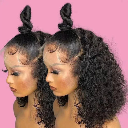 High Quality 13*4 Front Wig for Women Fashionable Transparent Loose Deep Wave Curly Synthetic Fiber  Afro Black