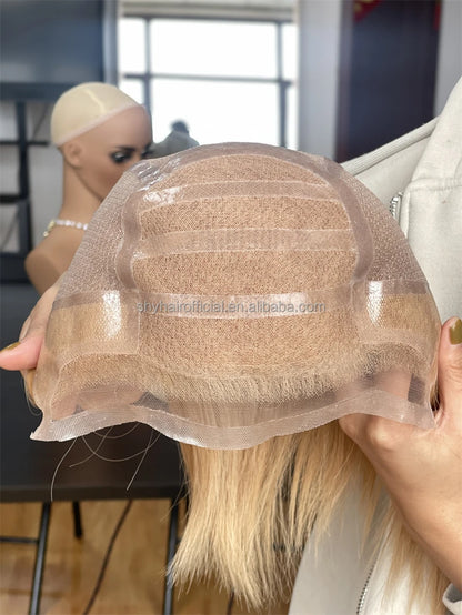 High Quality 100% Raw Virgin Hair Transparent PU Full Lace Glueless Wigs for Bald People and Cancer Patients