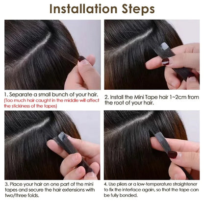Mini Tape Hair Extensions  Natural Tape in Hair Extentions 3x0.8cm Invisible Tape 10pcs/pack for Side Hair