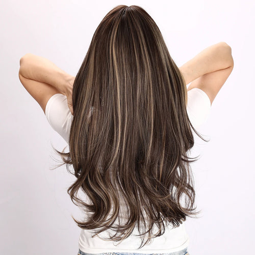 2025 Hot Selling SMILCO Popular European and American Fashion Wigs Black Brown Gradient Wavy Curly Hair Wig for Women SM9346