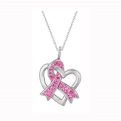 Metal Sparking Rhinestone Raise Pink Ribbon Awareness Breast Cancer Necklaces Jewelry for Gift