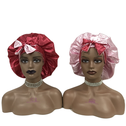 Custom Own Brand Designer Bonnet With  Stretch Tie Band Satin Head Wrap Long Braid Hair Bonnets