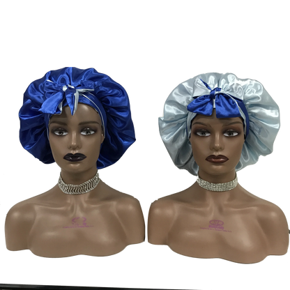 Custom Own Brand Designer Bonnet With  Stretch Tie Band Satin Head Wrap Long Braid Hair Bonnets