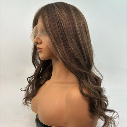 Top Quality Highlights Soft Silicone  Silk Base with Lace Frontal  Human Hair Medical Wig for Cancer
