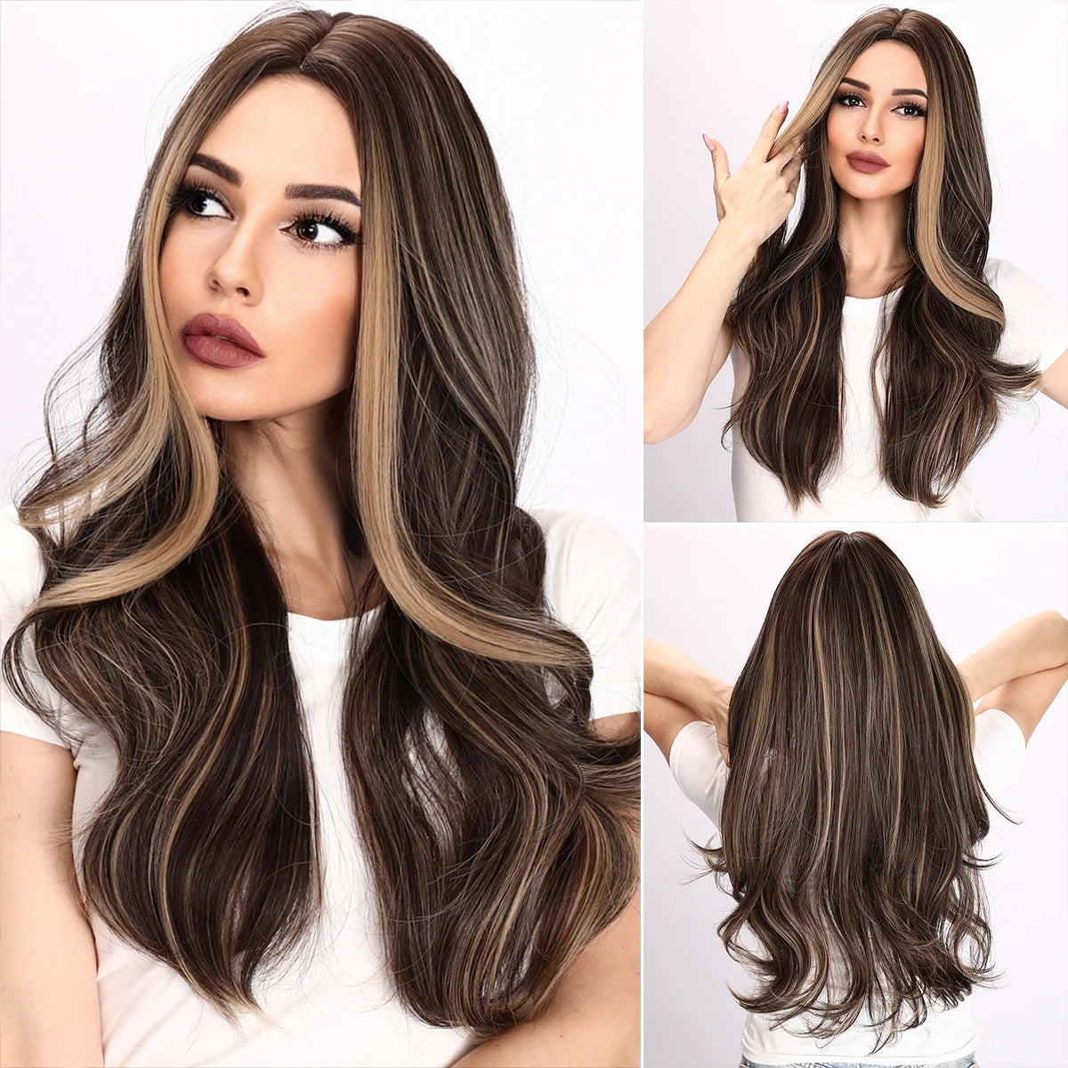 2025 Hot Selling SMILCO Popular European and American Fashion Wigs Black Brown Gradient Wavy Curly Hair Wig for Women SM9346
