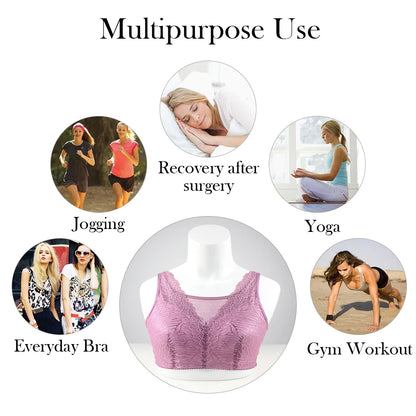 ONEFENG 6026 Breathable Lace Everyday Super Soft Comfortable Mastectomy Bra with Pockets for Breast Cancer Women