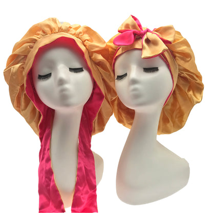 Diamond Luxury Mommy and Me Double Satin Silk Bonnet with Edge Band Head Wrap Bonnet Vendor Custom Ready Ship Silk Hair Bonnets