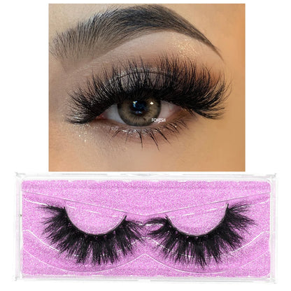 FOXESJI 3D Mink Lashes False Eyelashes Fluffy Thick Cross Wispy Natural Eye lashes Mink Soft Lash Extension Supplies Makeup Set
