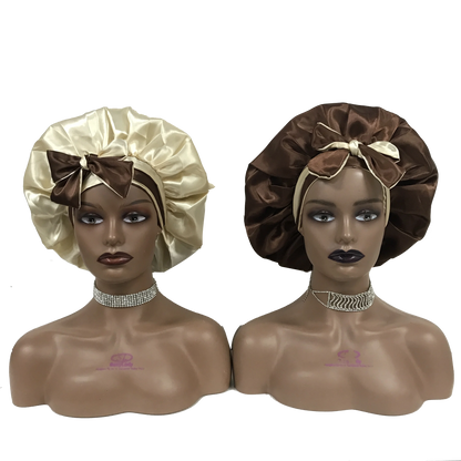 Custom Own Brand Designer Bonnet With  Stretch Tie Band Satin Head Wrap Long Braid Hair Bonnets