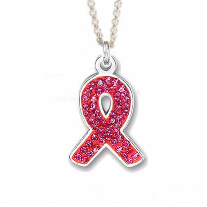 Metal Sparking Rhinestone Raise Pink Ribbon Awareness Breast Cancer Necklaces Jewelry for Gift