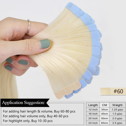 Mini Tape Hair Extensions  Natural Tape in Hair Extentions 3x0.8cm Invisible Tape 10pcs/pack for Side Hair