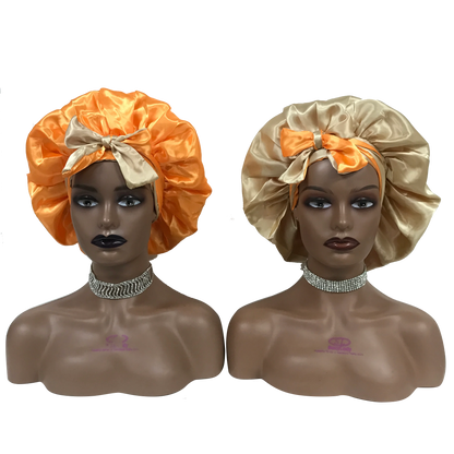 Custom Own Brand Designer Bonnet With  Stretch Tie Band Satin Head Wrap Long Braid Hair Bonnets