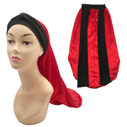 Pink Wholesale Black Satin Long Hair Bonnet with Head Wrap Long Tie Edge Band Silk Bonnet Night Sleep Hat for Braid