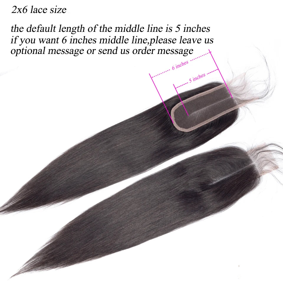 Queenlike Straight Human Hair Bundles with 2x6 Deep Middle Part HD Lace Closure 12A Brazilian Raw Hair Bundles with Closures