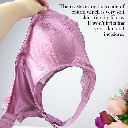 ONEFENG 6026 Breathable Lace Everyday Super Soft Comfortable Mastectomy Bra with Pockets for Breast Cancer Women