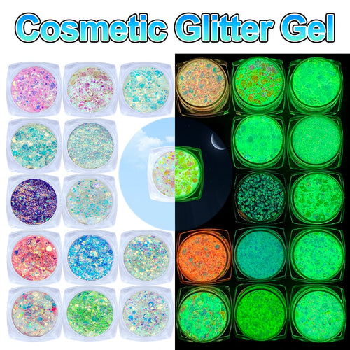 12 Colors Glow in the Dark Glitter Gel Face Body Glitter Gel Hair Glitter for UV Black Light Halloween Makeup Raves Festivals