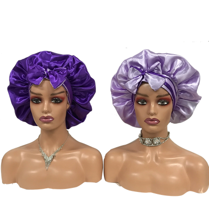 Custom Own Brand Designer Bonnet With  Stretch Tie Band Satin Head Wrap Long Braid Hair Bonnets