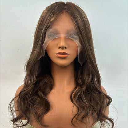 Top Quality Highlights Soft Silicone  Silk Base with Lace Frontal  Human Hair Medical Wig for Cancer