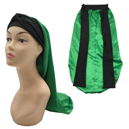Black Satin Long Hair Bonnet with Head Wrap Long Tie