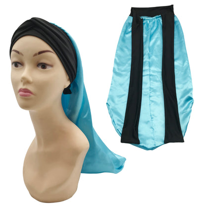 Pink Wholesale Black Satin Long Hair Bonnet with Head Wrap Long Tie Edge Band Silk Bonnet Night Sleep Hat for Braid