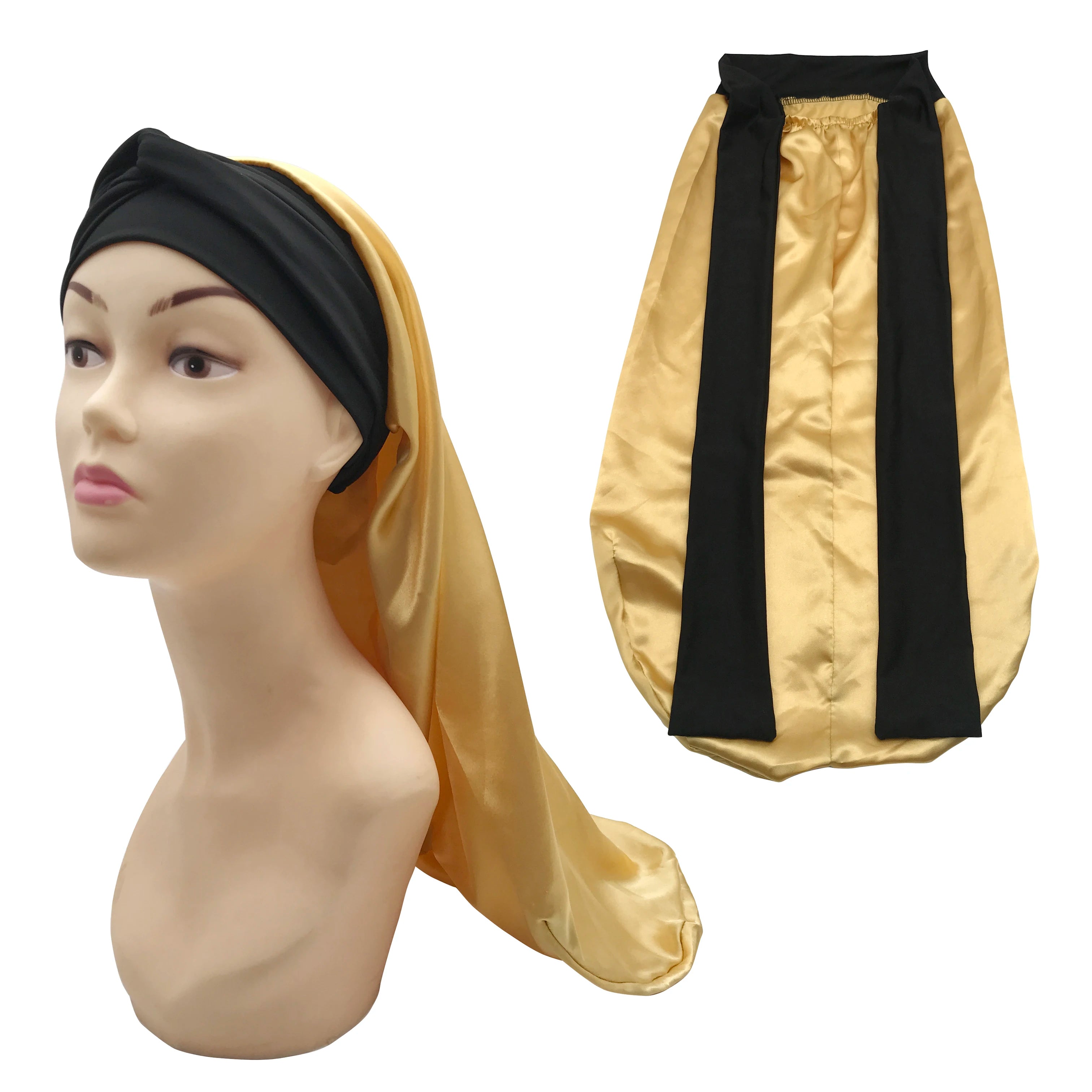 Pink Wholesale Black Satin Long Hair Bonnet with Head Wrap Long Tie Edge Band Silk Bonnet Night Sleep Hat for Braid