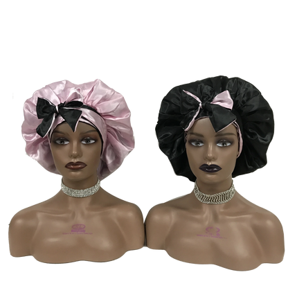 Custom Own Brand Designer Bonnet With  Stretch Tie Band Satin Head Wrap Long Braid Hair Bonnets