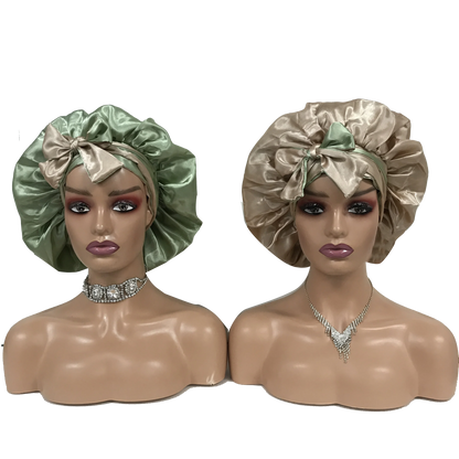 Custom Own Brand Designer Bonnet With  Stretch Tie Band Satin Head Wrap Long Braid Hair Bonnets