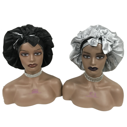 Custom Own Brand Designer Bonnet With  Stretch Tie Band Satin Head Wrap Long Braid Hair Bonnets