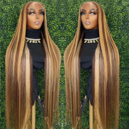Highlight Wig Human Hair 13X6 Hd Lace Frontal Wig 427 Straight Human Hair Wigs 30 38 Inch Pre Plucked Brazilian Wigs 250 Density