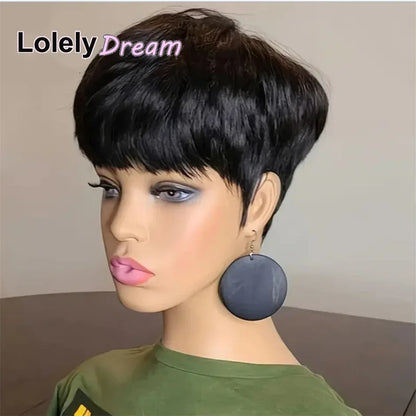 Short Bob Wig Human Hair 613 Blonde Color Mullet Wig with Bangs Layered Wavy Pixie Cut Wig Machine Made Wigs for Black Women