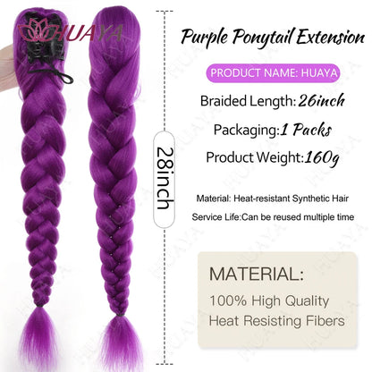 Synthetic Long Braided Purple Hair Ponytail Extensions Rumi Hairstyle Claw Clip Hair Wig for Women or Kids Costume for Chritmas