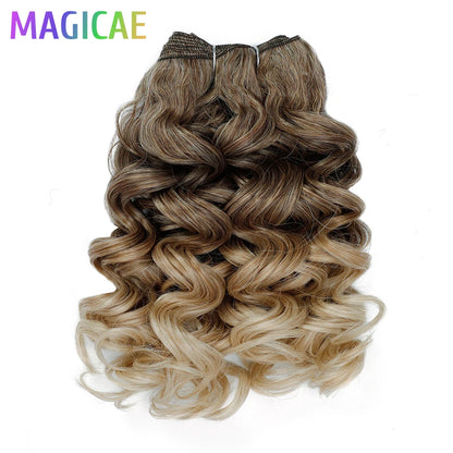 Megaicae 16Inches 120Grams Loose Deep Jerry Curly Ombre Brown 4# Piano Blond 27/613 SP12/16/613 High Bio Temperature Synthetic