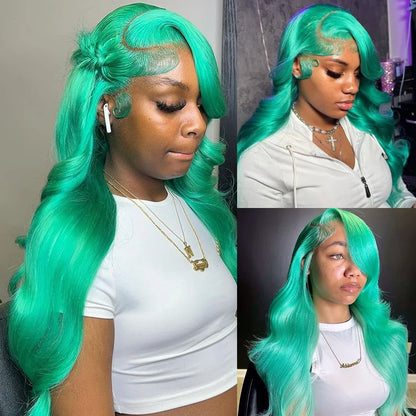 Mint Green Colored Human Hair Wigs Body Wave 13x6 HD Lace Frontal Wigs Pre Plucked Raw Hair Vietnamien Lace Front Wigs For Women