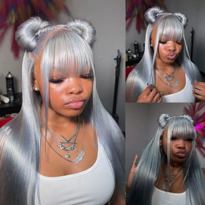 16 - 40 inch 13x6 Hd Transparent Lace Front Human Hair Wig Brazilian Silver Grey Color Lace Frontal Wig Pre Plucked 220% Density
