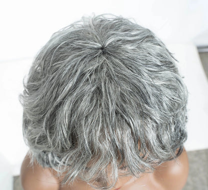 Sleek Gray White 51# Brazilian Wet And Wavy Short Grey Wavy Bob Wigs Nature Remy Human Hair Machine Made Silver Wigs For Black
