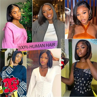 BOB Lace Front Wig Human Hair Straight 200% Full Density 13x4 HD Transparent Lace Frontal Wigs Bob Hair Lace Front Wig For Women
