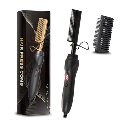 Portable hair straightening brush 2-in-1 hot comb