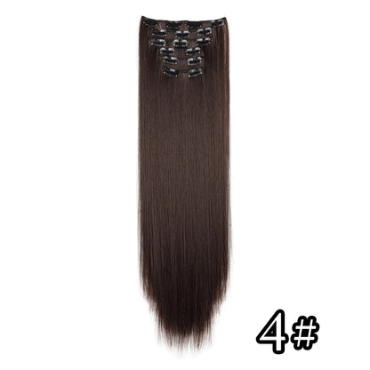 Black Hair Extensions 24"/60cm 6pcs/set Women Long Straight Synthetic Full Head Clip 16 Clips Ombre Heat Resistant Fiber Hair