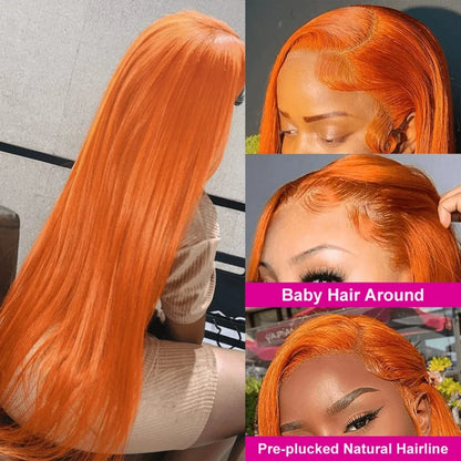 350 Ginger Colored 13X6 Hd Transparent Lace Frontal Wig 30 Inch Straight Brazilian Orange Lace Front Wig Human Hair 250 Density
